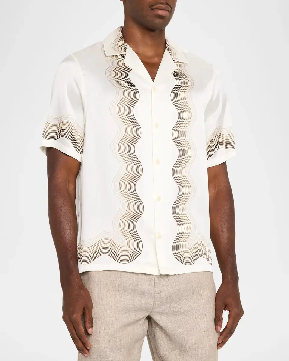 Frescobol Carioca Men's Robert Silk Wave-Trim Short-Sleeve Shirt | Thumbnail 4 Frescobol Carioca Men's Robert Silk Wave-Trim Short-Sleeve Shirt | Thumbnail 4