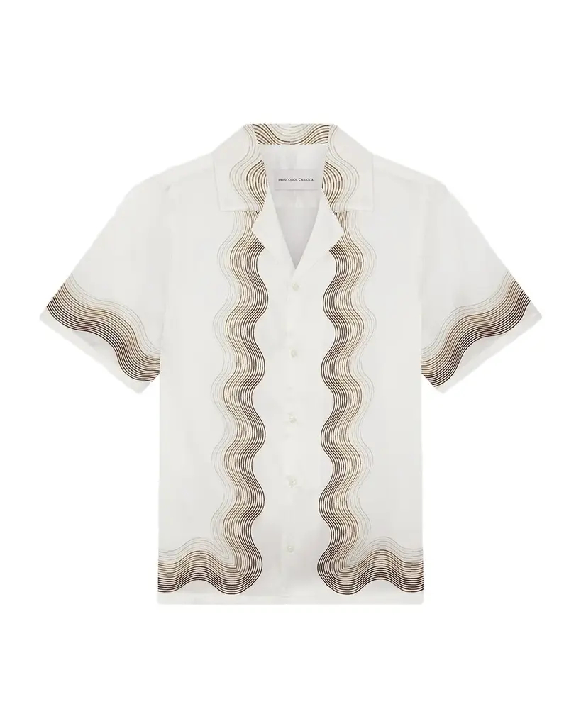 Frescobol Carioca Men's Robert Silk Wave-Trim Short-Sleeve Shirt