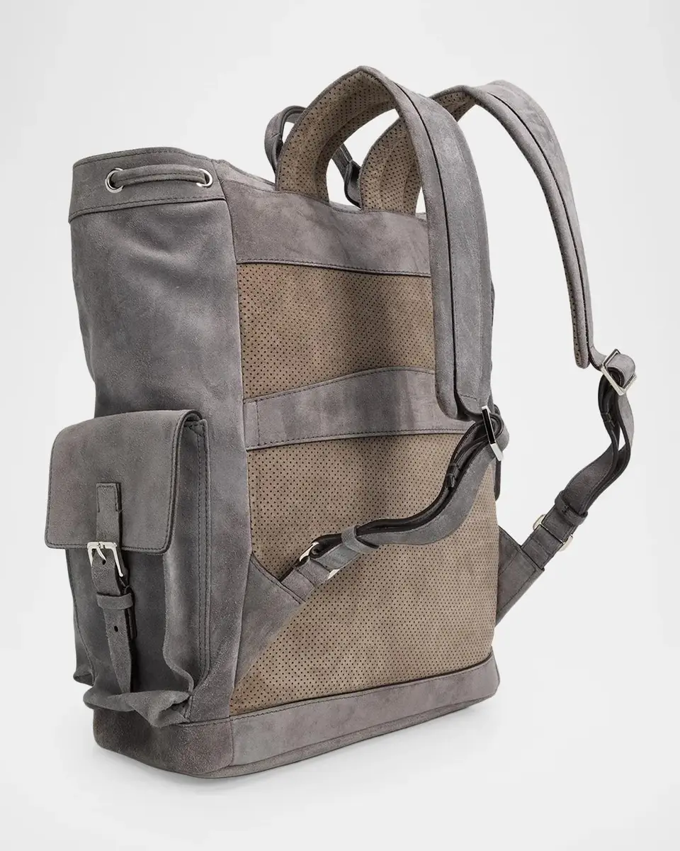Brunello Cucinelli Men's Suede Buckled Backpack | Thumbnail 2 Brunello Cucinelli Men's Suede Buckled Backpack | Thumbnail 2