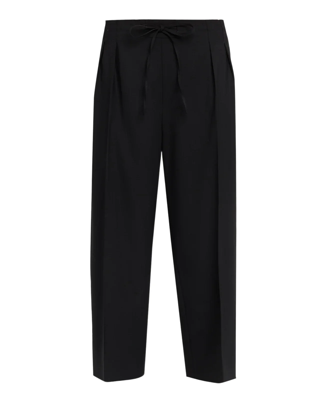 Drawstring Pleated Straight-Leg Crop Trousers Drawstring Pleated Straight-Leg Crop Trousers