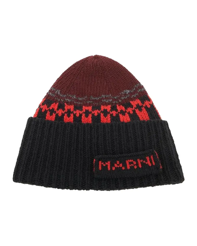 Marni Men's Logo-Knit Jacquard Wool Beanie