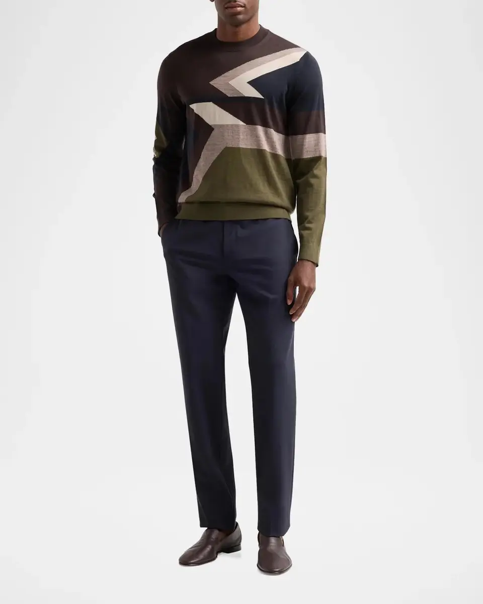 Emporio Armani Men's Geometric Wool Crewneck Sweater | Thumbnail 2 Emporio Armani Men's Geometric Wool Crewneck Sweater | Thumbnail 2