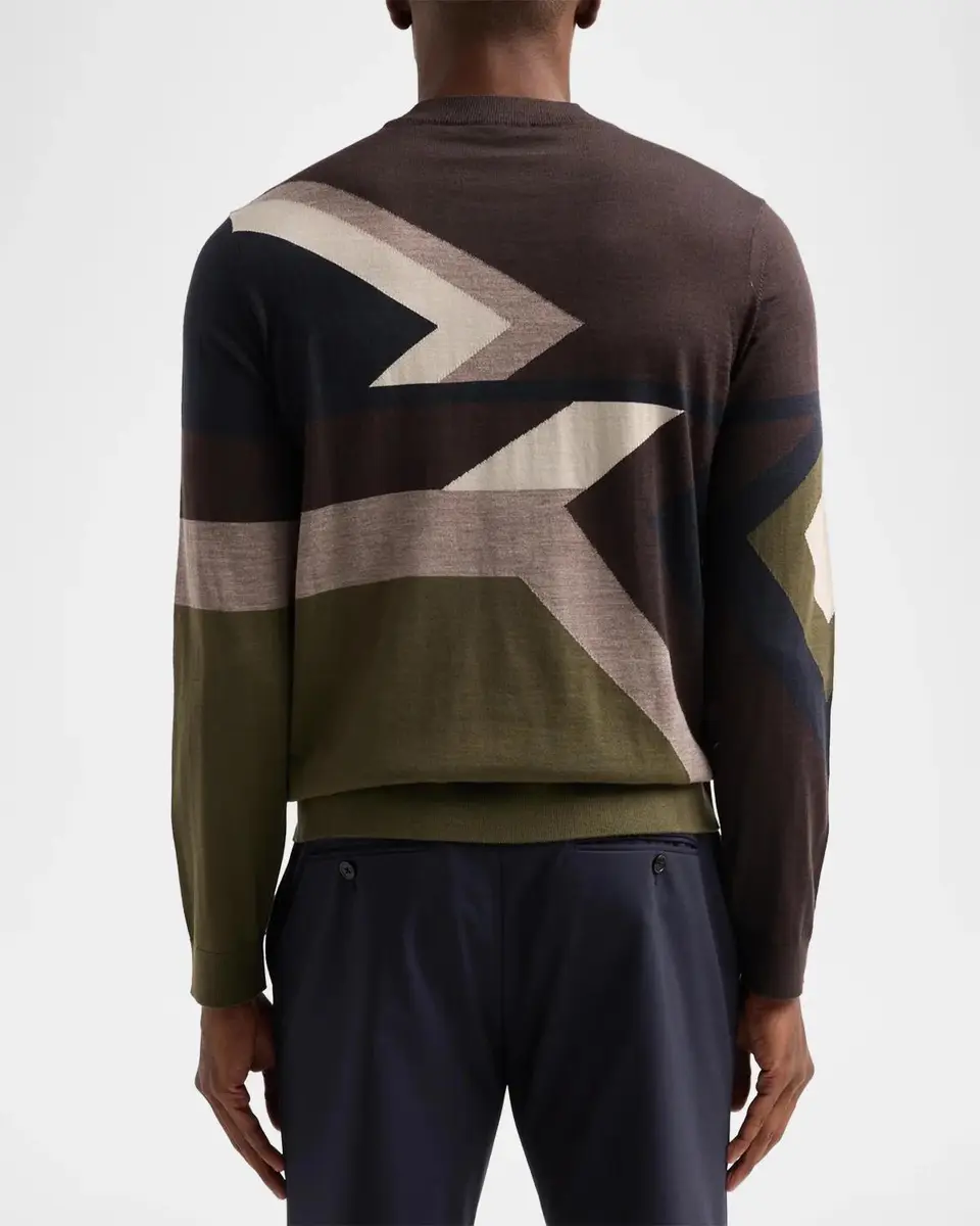 Emporio Armani Men's Geometric Wool Crewneck Sweater | Thumbnail 3 Emporio Armani Men's Geometric Wool Crewneck Sweater | Thumbnail 3