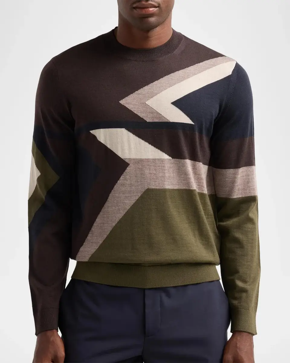 Emporio Armani Men's Geometric Wool Crewneck Sweater | Thumbnail 5 Emporio Armani Men's Geometric Wool Crewneck Sweater | Thumbnail 5
