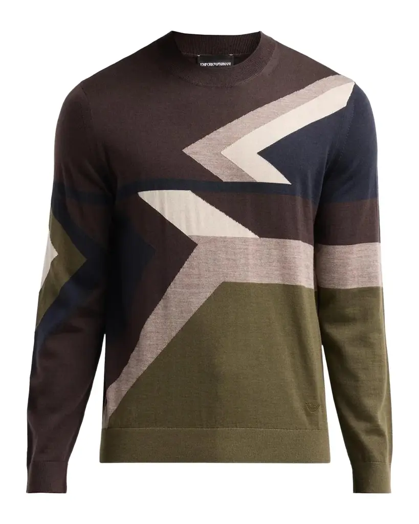 Emporio Armani Men's Geometric Wool Crewneck Sweater