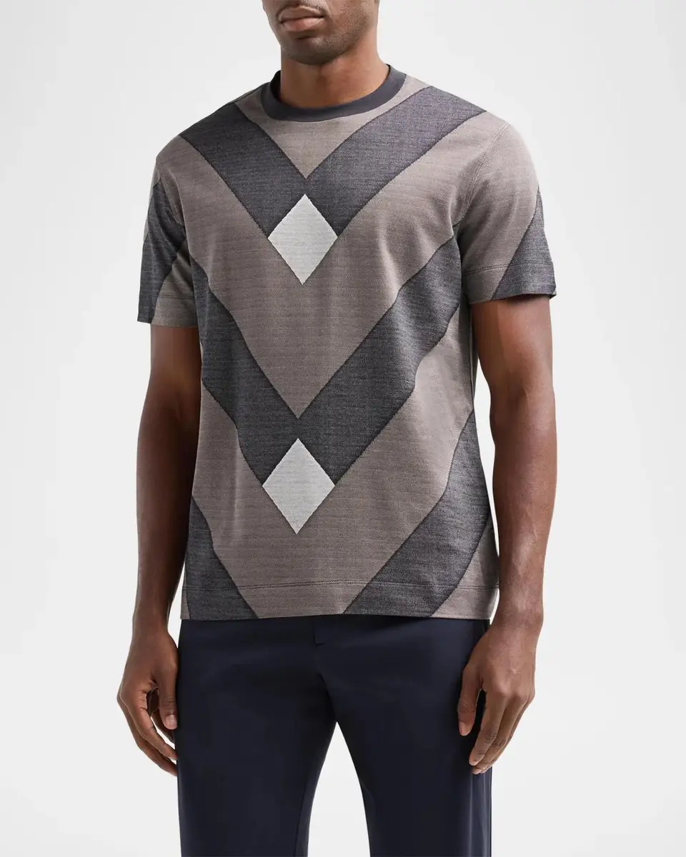 Emporio Armani Men's Geometric-Print Jersey Crewneck T-Shirt | Thumbnail 4 Emporio Armani Men's Geometric-Print Jersey Crewneck T-Shirt | Thumbnail 4