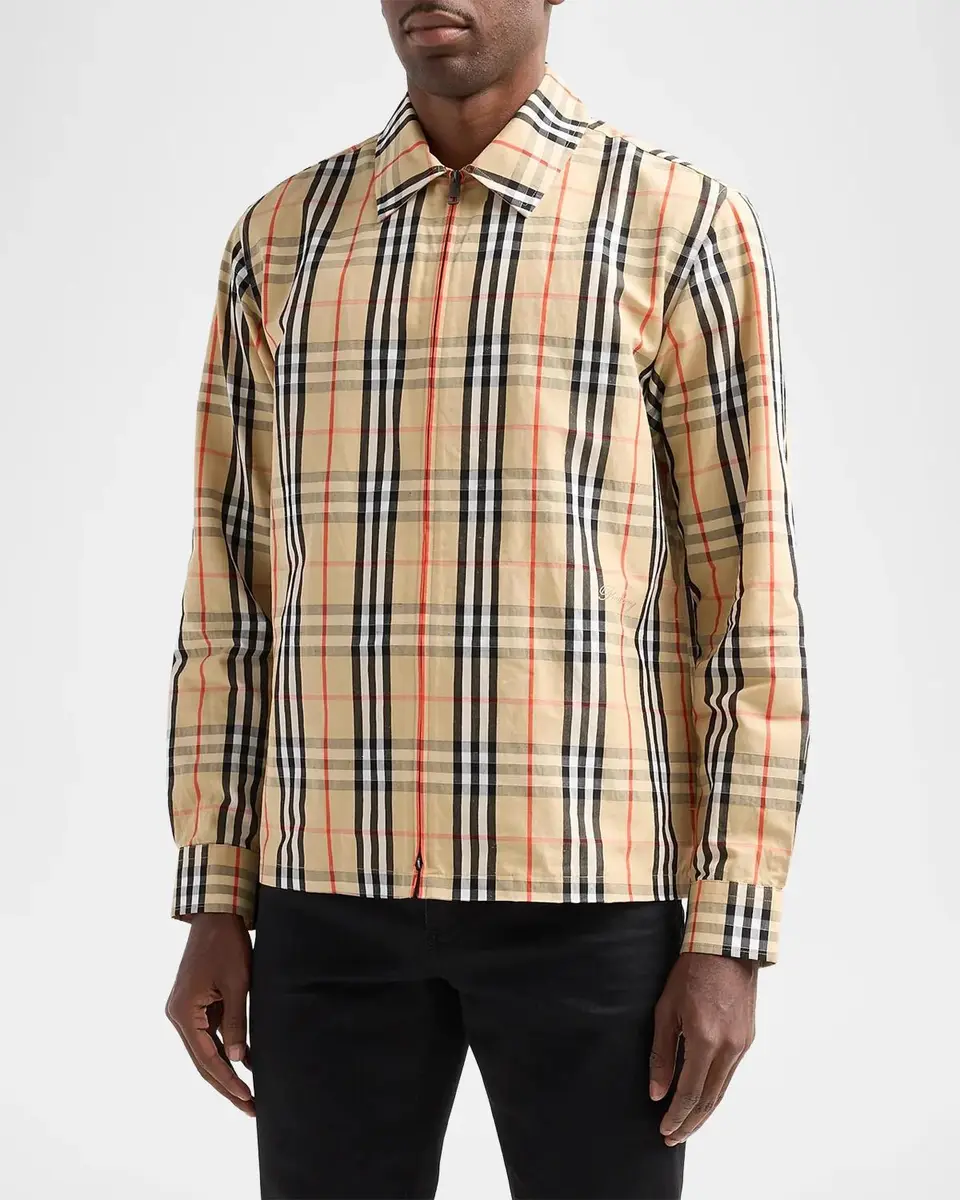 Burberry Men's Ollie Check Cotton-Linen Overshirt | Thumbnail 4 Burberry Men's Ollie Check Cotton-Linen Overshirt | Thumbnail 4