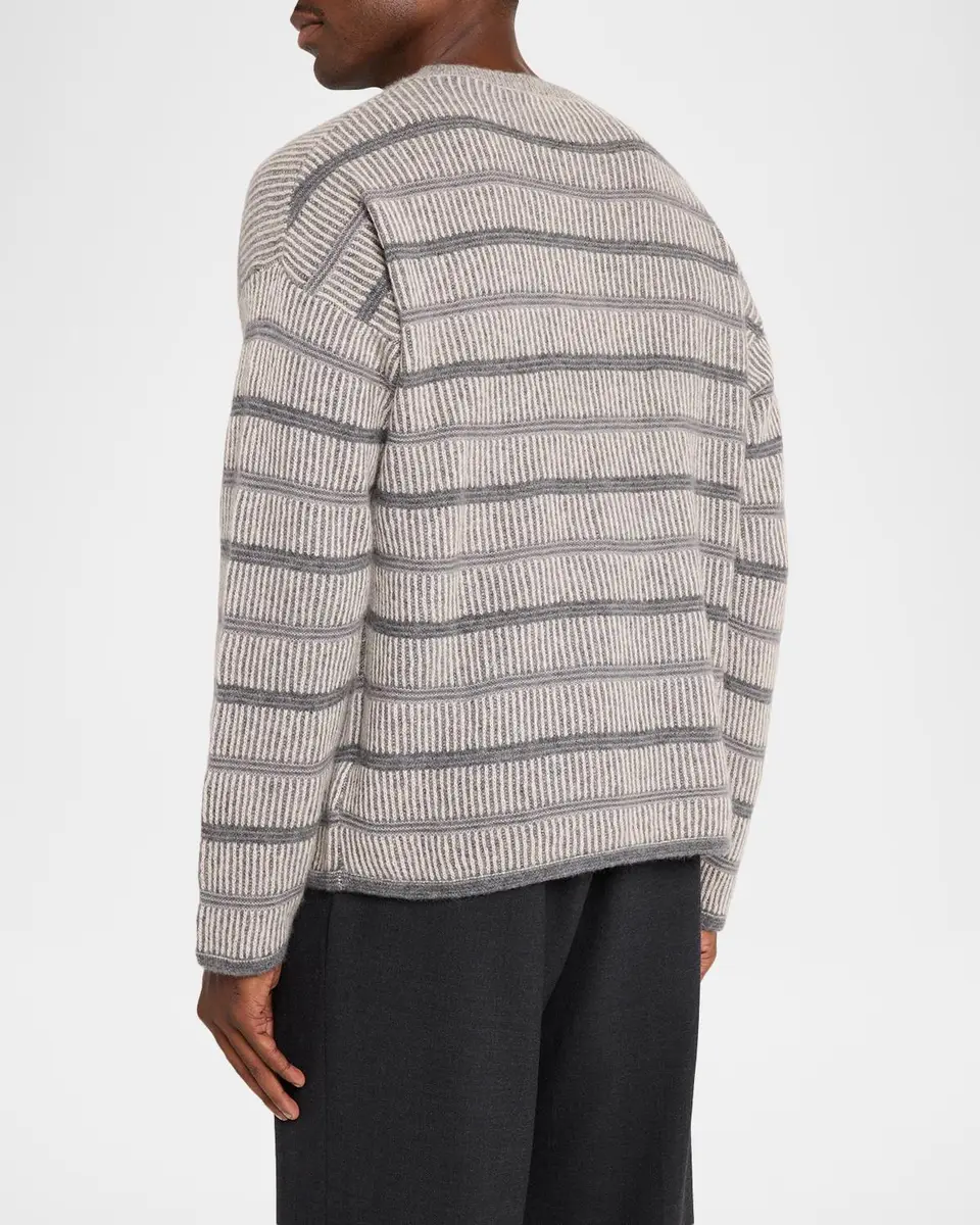 The Elder Statesman Men's Nimbus Striped Textured Cashmere-Cotton Henley | Thumbnail 3 The Elder Statesman Men's Nimbus Striped Textured Cashmere-Cotton Henley | Thumbnail 3