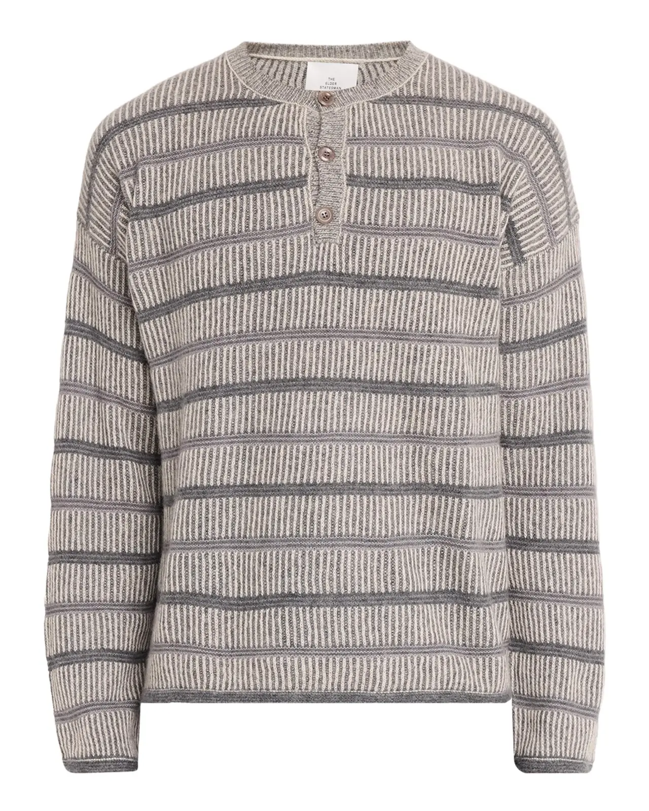 The Elder Statesman Men's Nimbus Striped Textured Cashmere-Cotton Henley