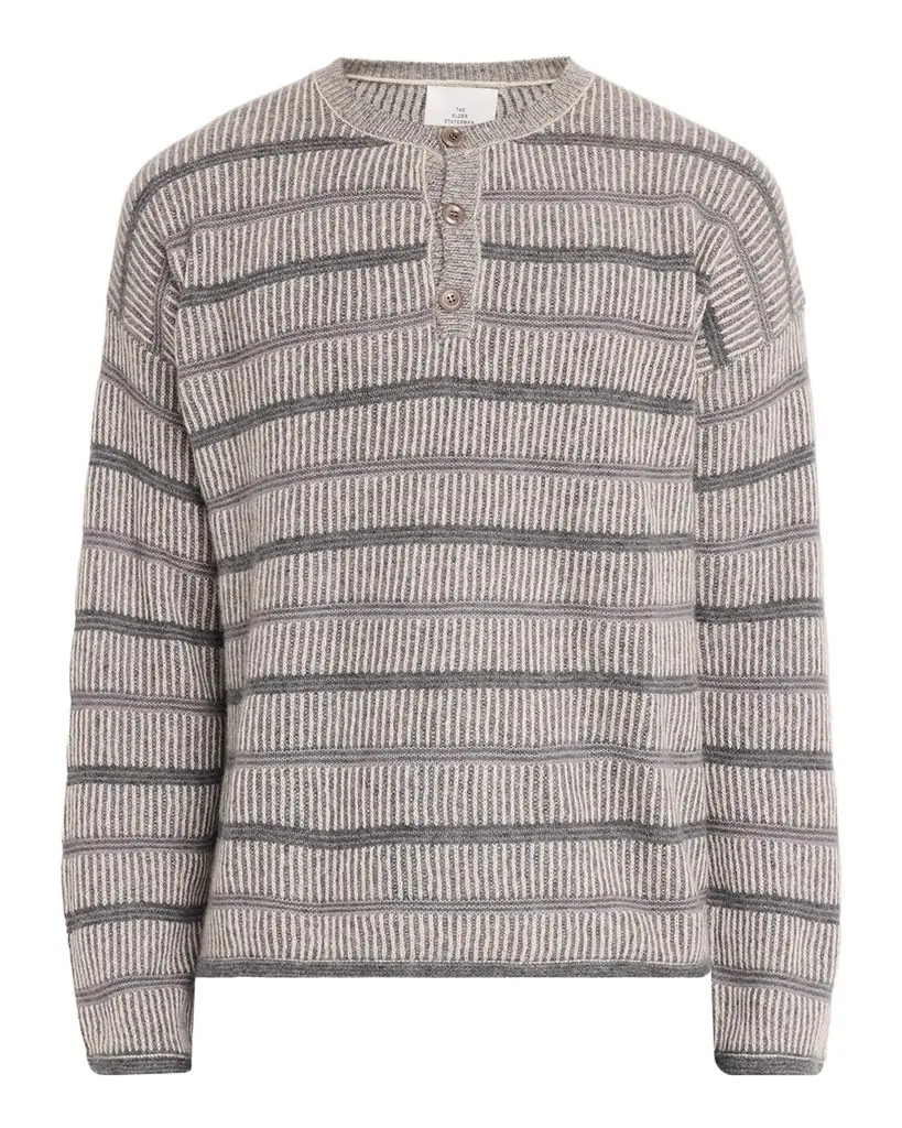 The Elder Statesman Men's Nimbus Striped Textured Cashmere-Cotton Henley