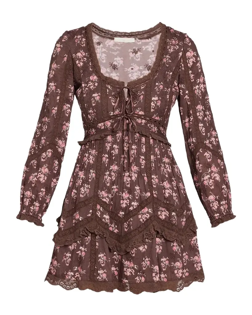 LoveShackFancy Lysanthe Floral Cotton Lace-Trim Mini Dress