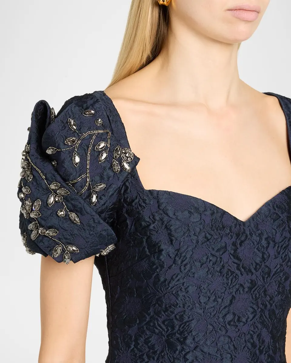 BADGLEY MISCHKA Puff-Sleeve Jacquard Mermaid Gown | Thumbnail 5 BADGLEY MISCHKA Puff-Sleeve Jacquard Mermaid Gown | Thumbnail 5