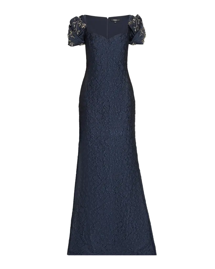 Puff-Sleeve Jacquard Mermaid Gown Puff-Sleeve Jacquard Mermaid Gown