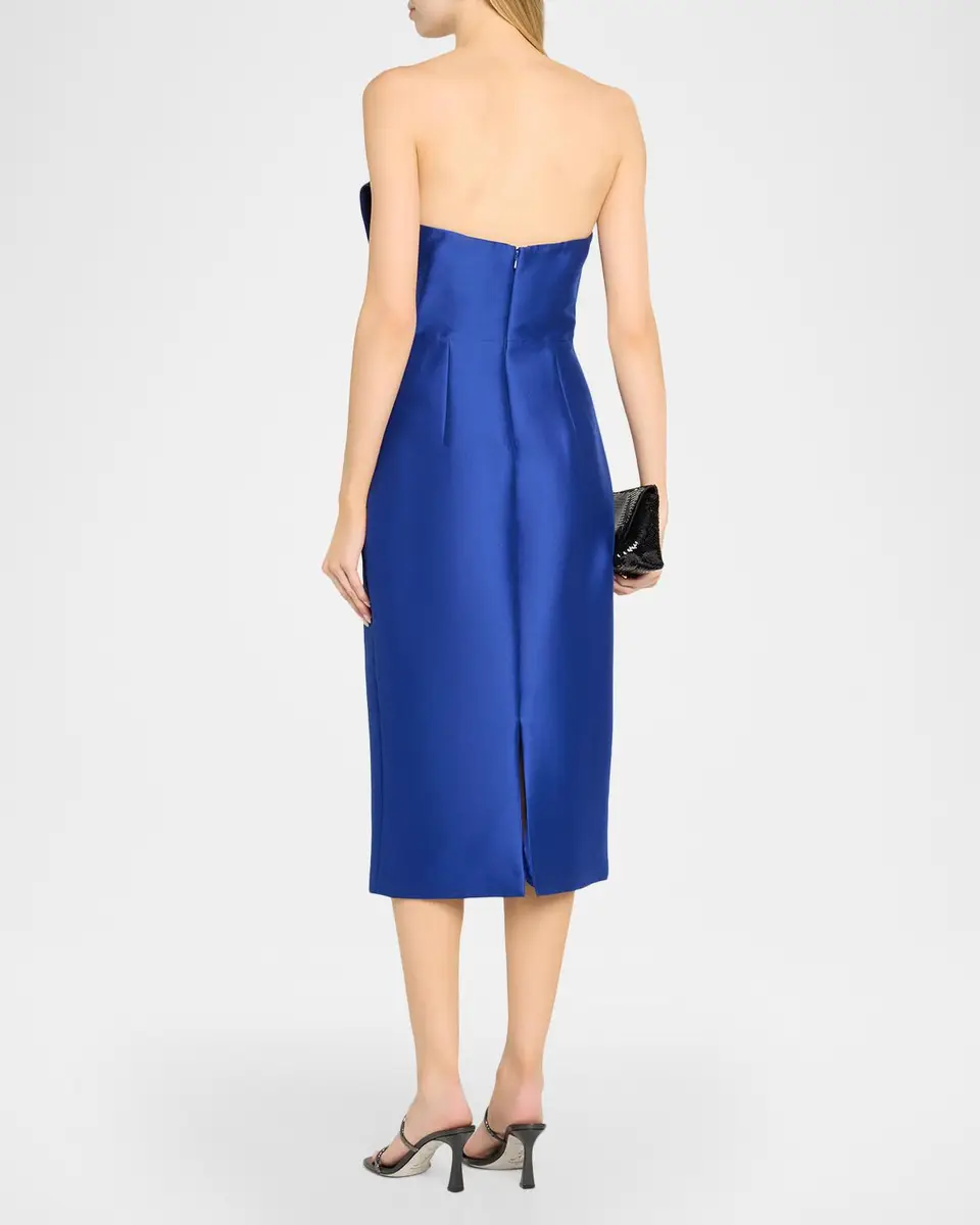 BADGLEY MISCHKA Strapless Pleated Fan Mikado Midi Dress | Thumbnail 3 BADGLEY MISCHKA Strapless Pleated Fan Mikado Midi Dress | Thumbnail 3
