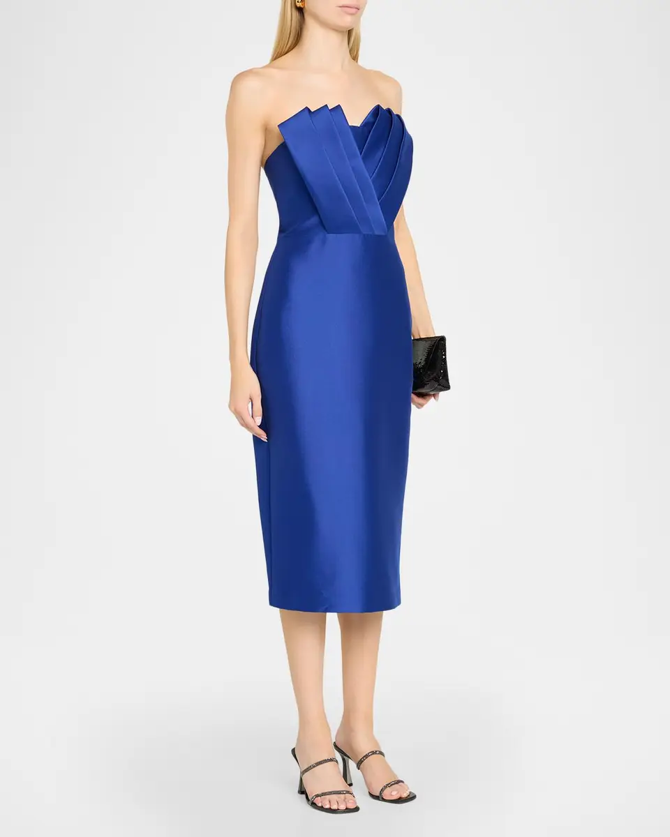 BADGLEY MISCHKA Strapless Pleated Fan Mikado Midi Dress | Thumbnail 4 BADGLEY MISCHKA Strapless Pleated Fan Mikado Midi Dress | Thumbnail 4