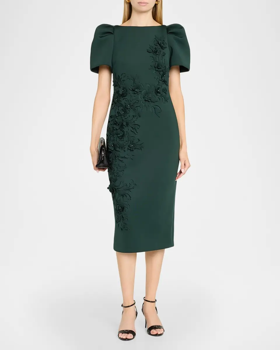 BADGLEY MISCHKA Puff-Sleeve Floral Stretch Scuba Midi Dress | Thumbnail 2 BADGLEY MISCHKA Puff-Sleeve Floral Stretch Scuba Midi Dress | Thumbnail 2