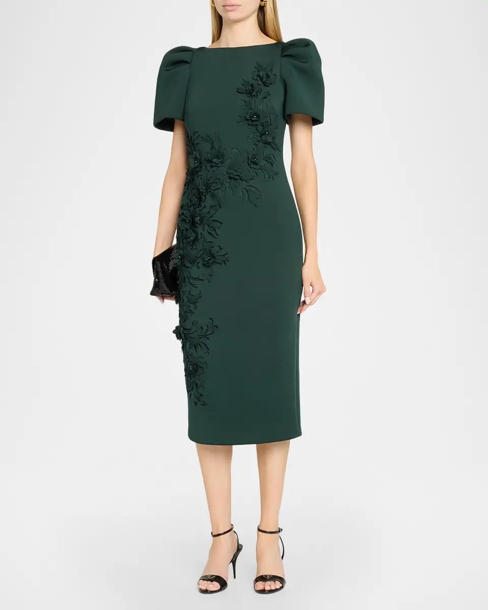 BADGLEY MISCHKA Puff-Sleeve Floral Stretch Scuba Midi Dress | Thumbnail 4 BADGLEY MISCHKA Puff-Sleeve Floral Stretch Scuba Midi Dress | Thumbnail 4