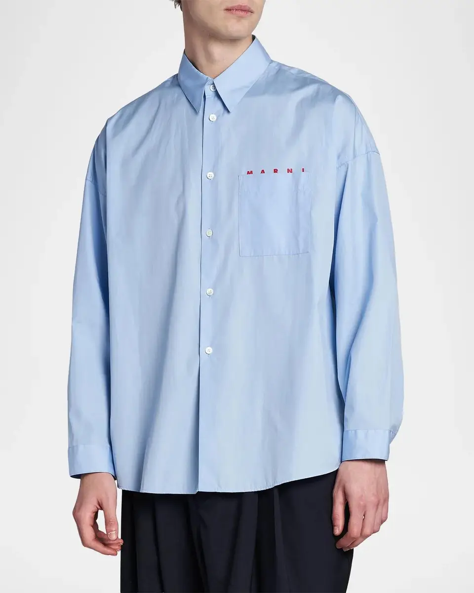 Marni Men's Logo Cotton Poplin Shirt | Thumbnail 4