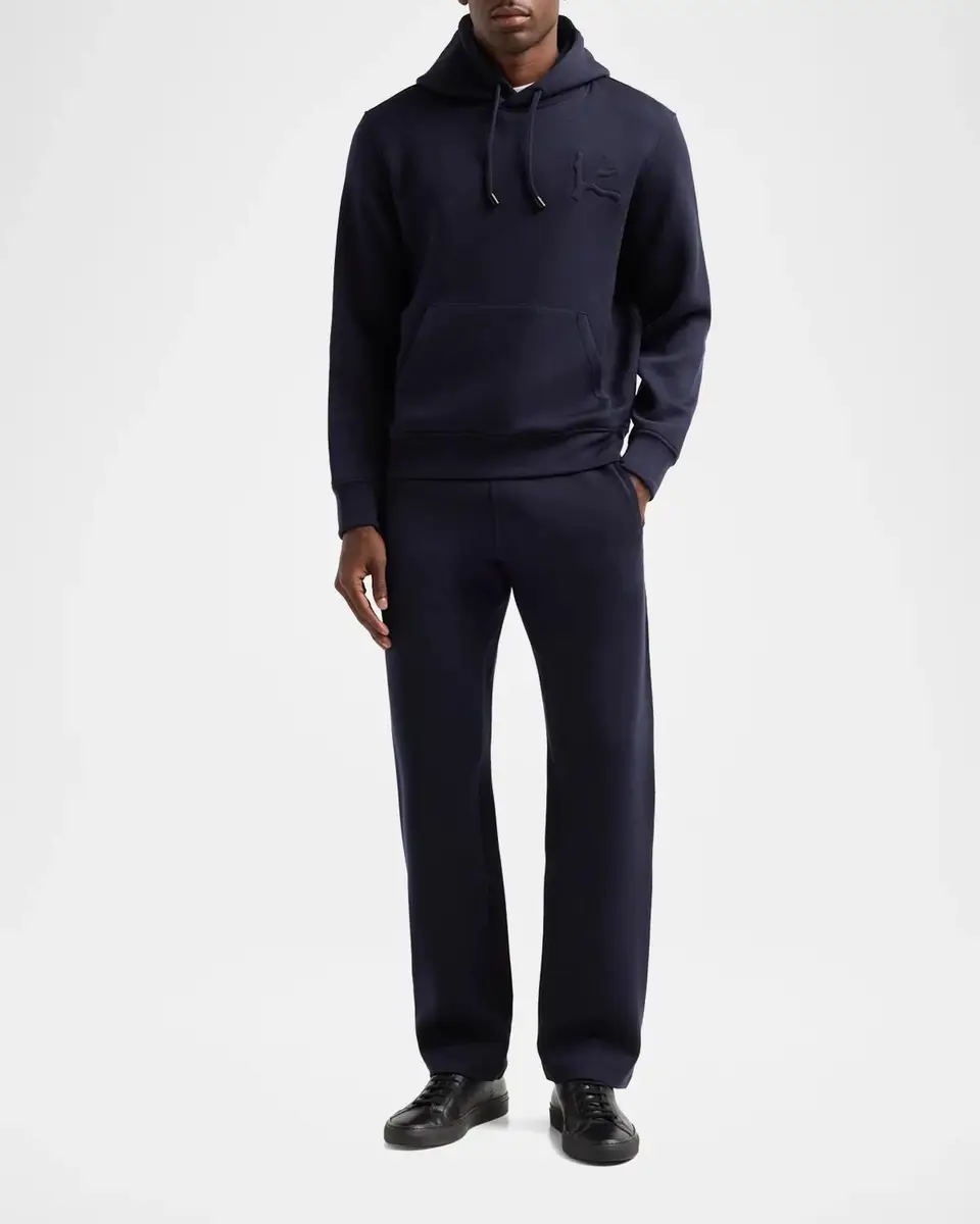Isaia Men's Cotton Fleece Embossed-Coral Hoodie | Thumbnail 2 Isaia Men's Cotton Fleece Embossed-Coral Hoodie | Thumbnail 2