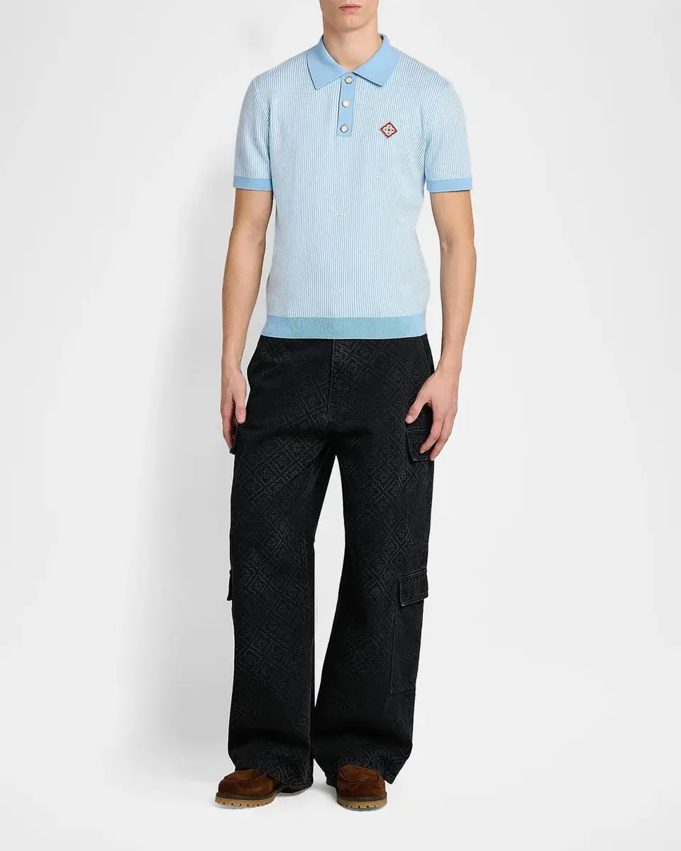 Casablanca Men's Pinstripe Cotton Polo Shirt | Thumbnail 2