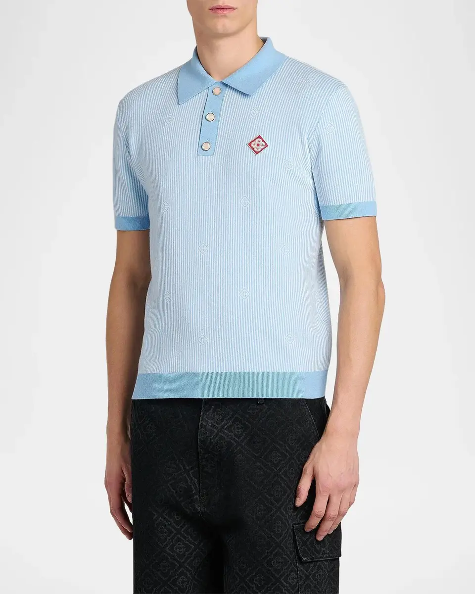 Casablanca Men's Pinstripe Cotton Polo Shirt | Thumbnail 4