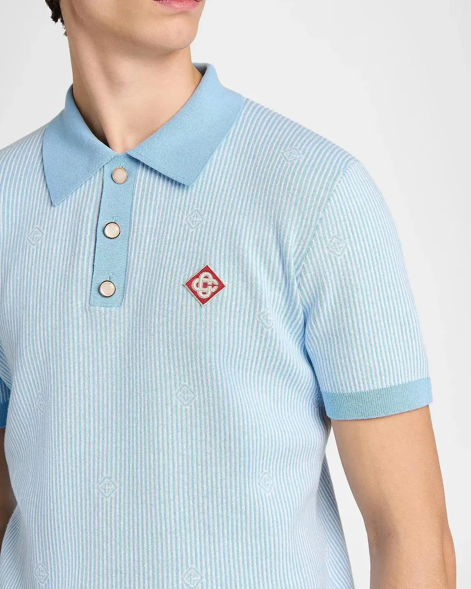 Casablanca Men's Pinstripe Cotton Polo Shirt | Thumbnail 5