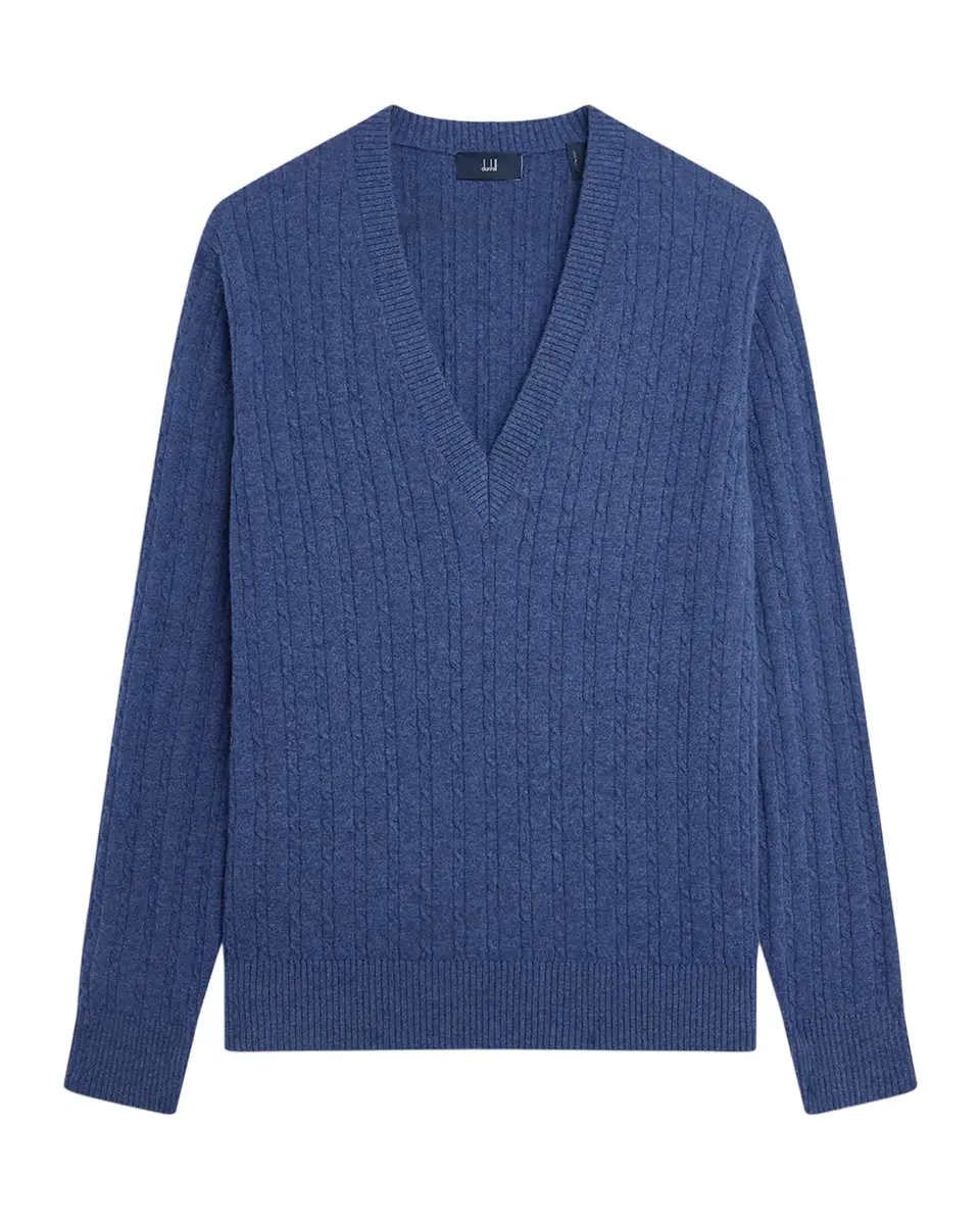 dunhill Men's 14GG Cashmere Cable V-Neck Sweater | Thumbnail 2 dunhill Men's 14GG Cashmere Cable V-Neck Sweater | Thumbnail 2