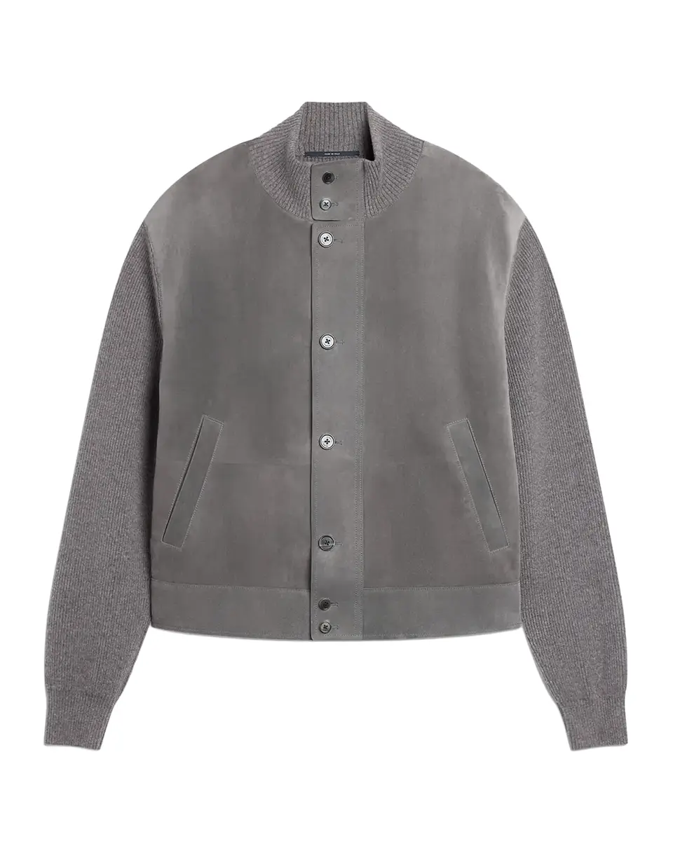 dunhill Men's Suede Cashmere-Knit Bomber Jacket | Thumbnail 2