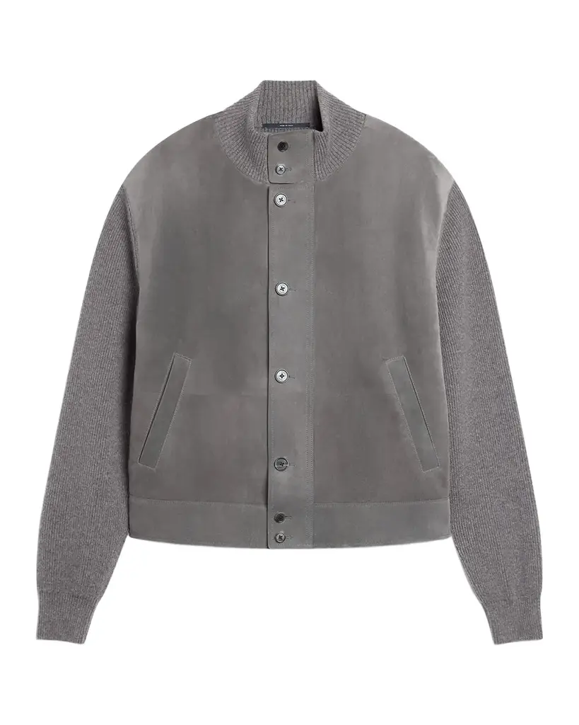 Men's Suede Cashmere-Knit Bomber Jacket Men's Suede Cashmere-Knit Bomber Jacket
