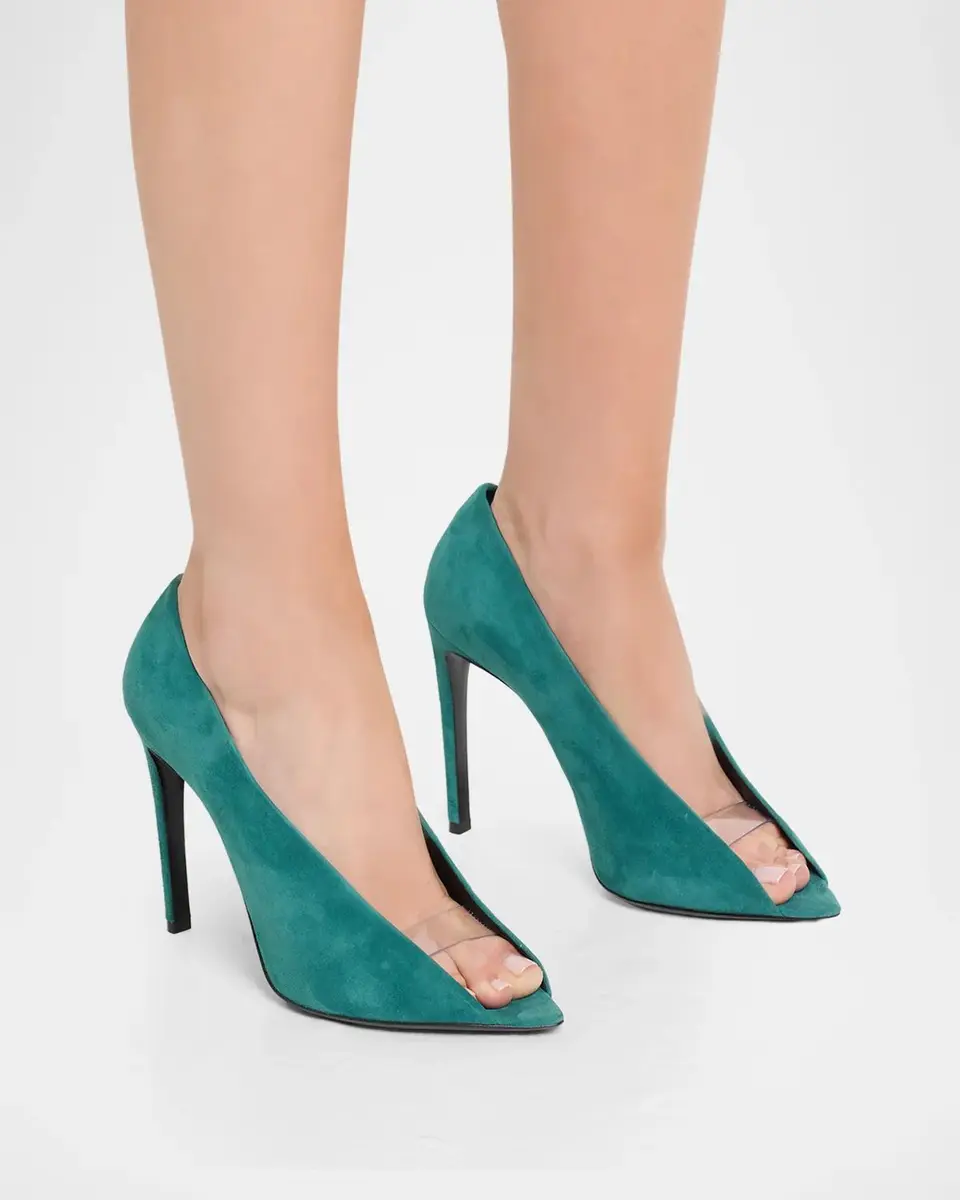 Valentino Garavani 105mm Open Toe Revele Suede Pumps | Thumbnail 2 Valentino Garavani 105mm Open Toe Revele Suede Pumps | Thumbnail 2