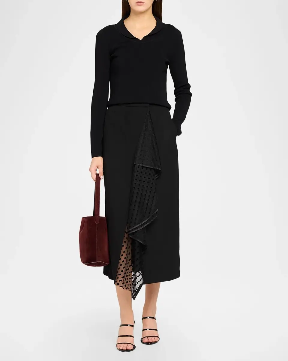Erdem Swiss Dot Ruffle Wool Grain De Poudre Midi Wrap Skirt | Thumbnail 2 Erdem Swiss Dot Ruffle Wool Grain De Poudre Midi Wrap Skirt | Thumbnail 2