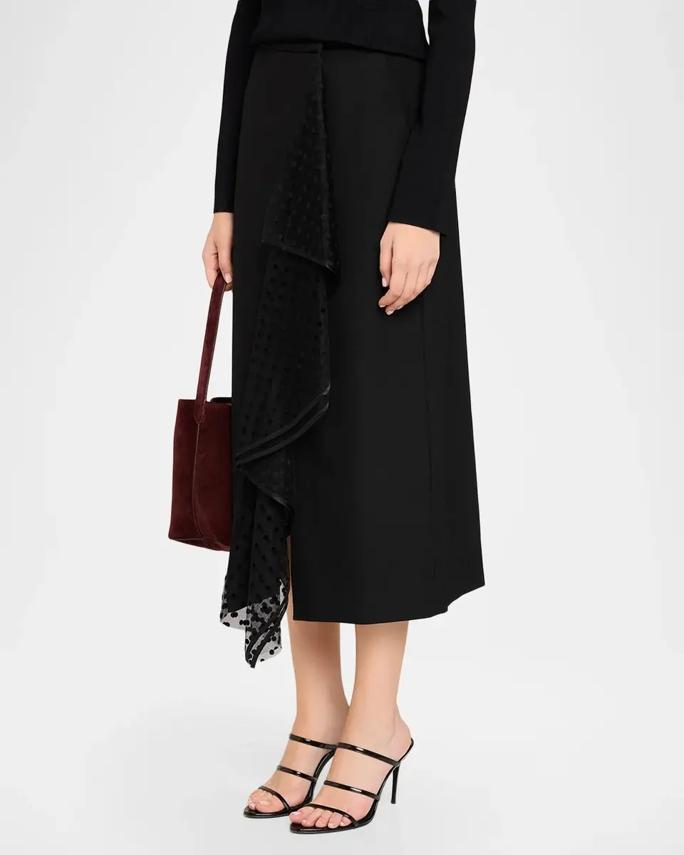 Erdem Swiss Dot Ruffle Wool Grain De Poudre Midi Wrap Skirt | Thumbnail 4 Erdem Swiss Dot Ruffle Wool Grain De Poudre Midi Wrap Skirt | Thumbnail 4