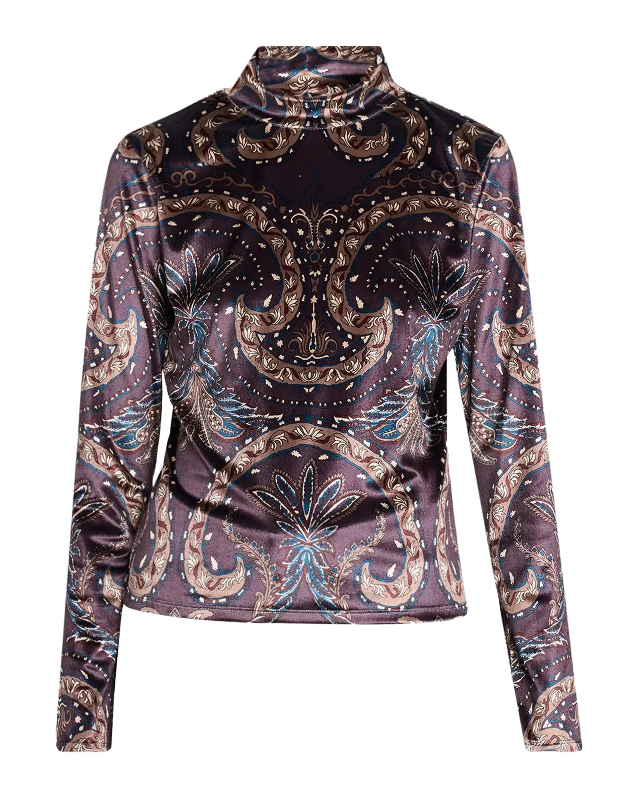 Nate Paisley Velvet Mock-Neck Top