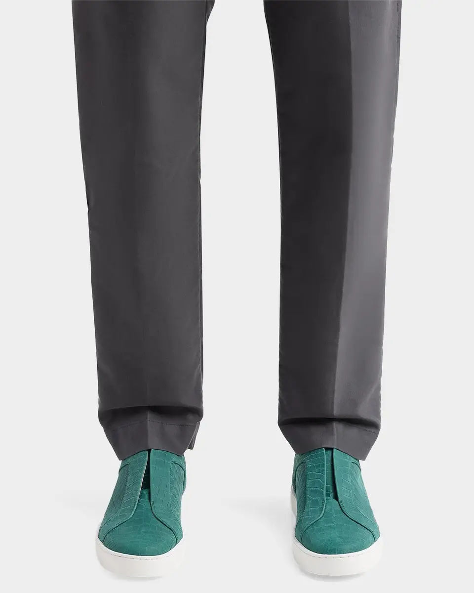 Manolo Blahnik Men's Agilio Croc-Embossed Leather Slip-On Sneakers | Thumbnail 3