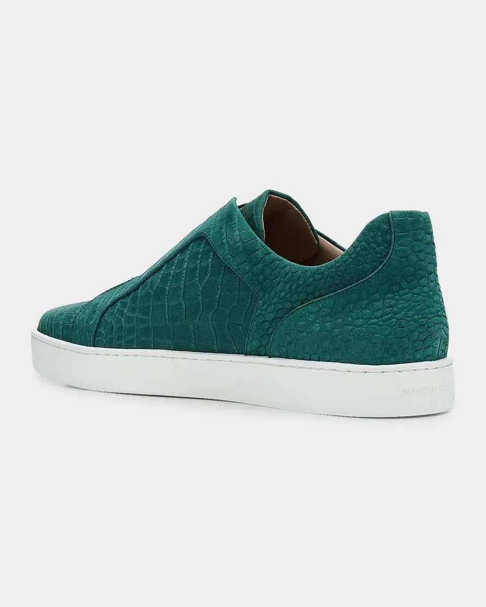 Manolo Blahnik Men's Agilio Croc-Embossed Leather Slip-On Sneakers | Thumbnail 4