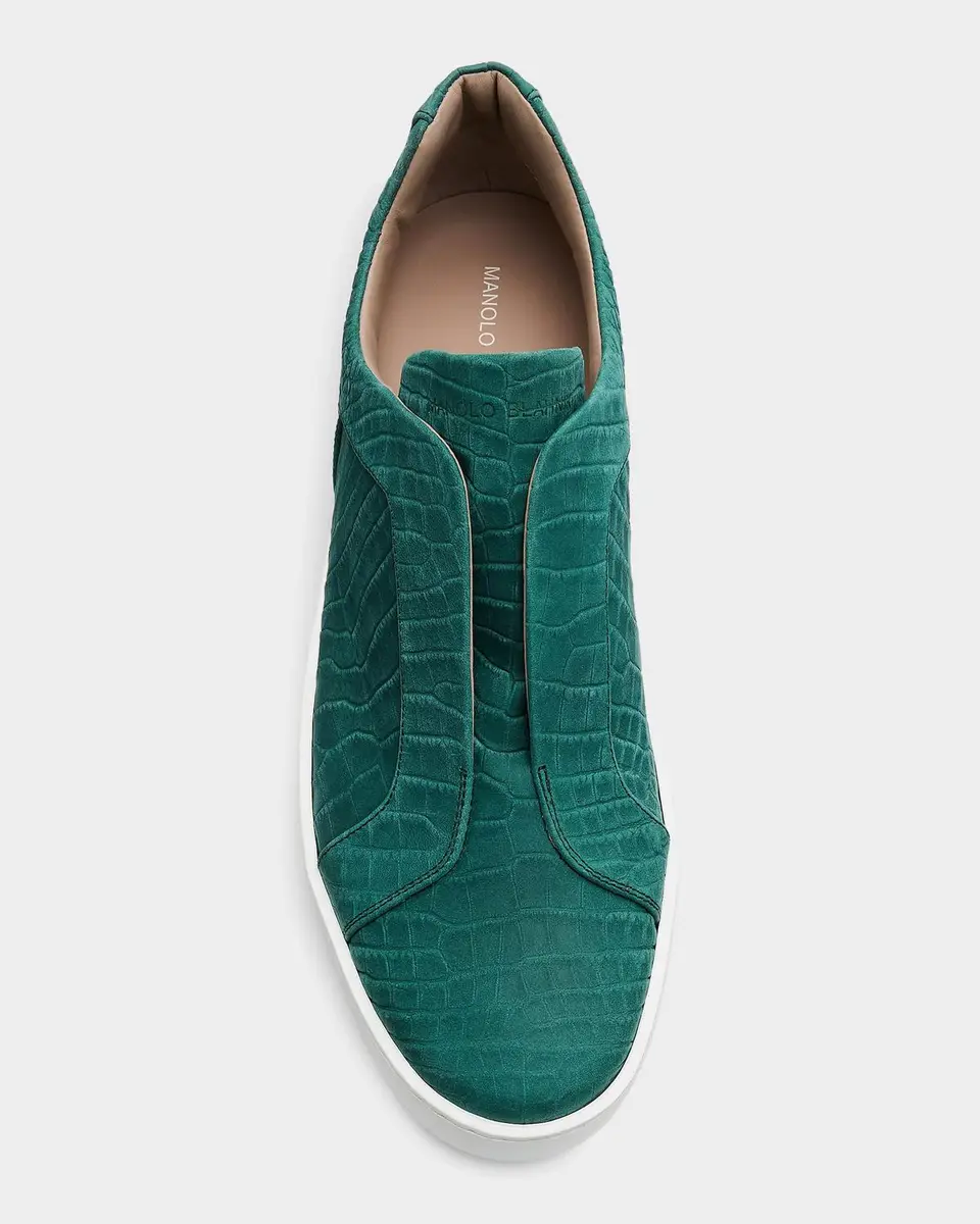 Manolo Blahnik Men's Agilio Croc-Embossed Leather Slip-On Sneakers | Thumbnail 5
