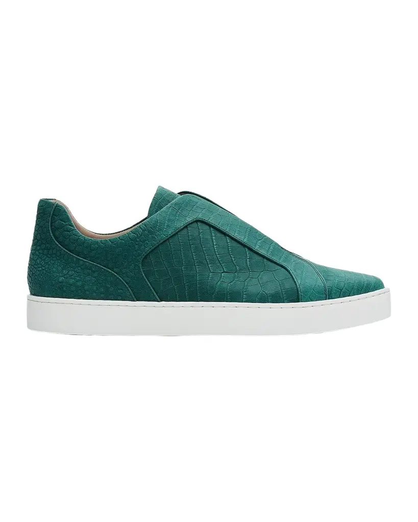 Manolo Blahnik Men's Agilio Croc-Embossed Leather Slip-On Sneakers