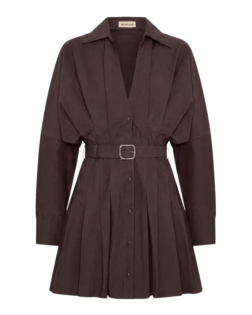 NICHOLAS Georgia Pleated Mini Shirtdress