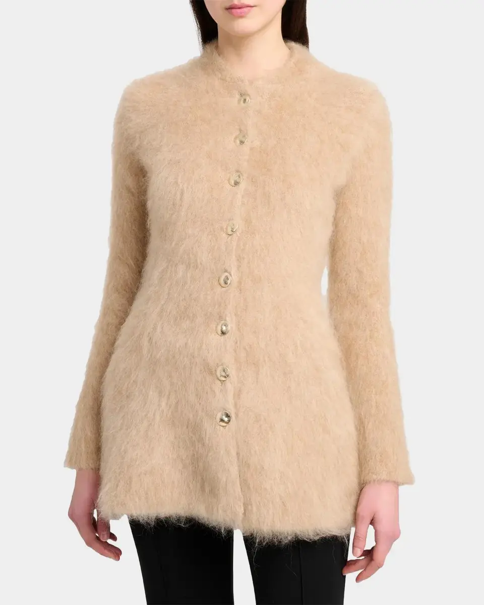 Proenza Schouler Aniza Fuzzy Mohair-Blend Crewneck Cardigan | Thumbnail 4