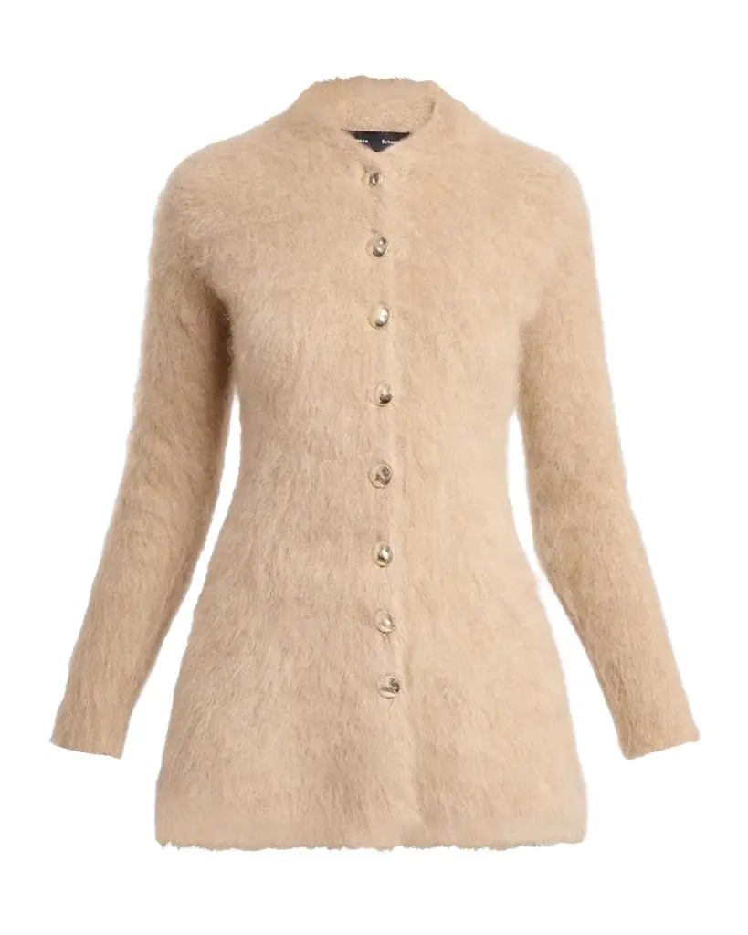 Proenza Schouler Aniza Fuzzy Mohair-Blend Crewneck Cardigan