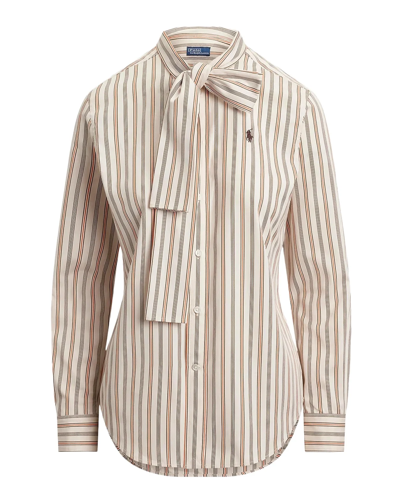 Slim Fit Striped Cotton Tie-Neck Shirt