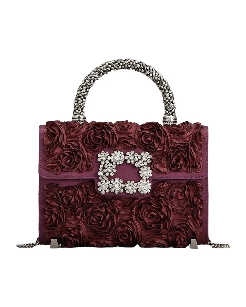 Roger Vivier Efflorescence Mini Floral Satin Top-Handle Bag