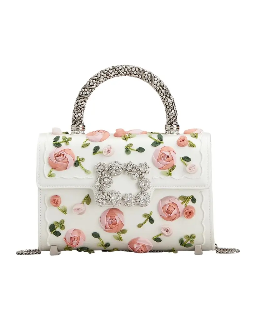 Roger Vivier Efflorescence Mini Beaded Floral Top-Handle Bag