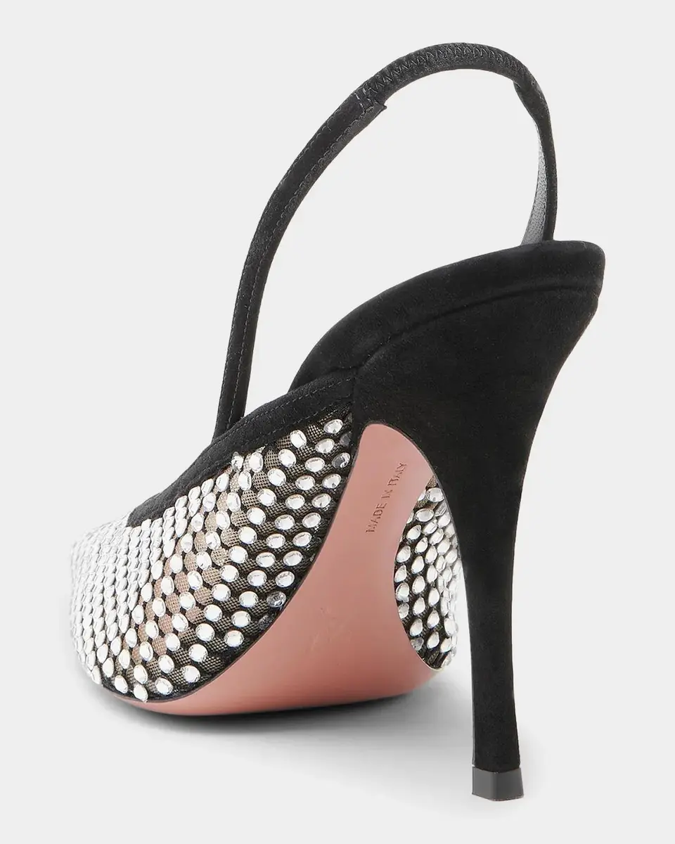 Amina Muaddi Felicia 100MM Crystal-Embellished Net & Suede Slingback Pumps | Thumbnail 2 Amina Muaddi Felicia 100MM Crystal-Embellished Net & Suede Slingback Pumps | Thumbnail 2