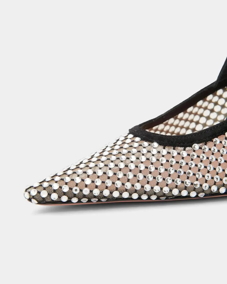 Amina Muaddi Felicia 100MM Crystal-Embellished Net & Suede Slingback Pumps | Thumbnail 3 Amina Muaddi Felicia 100MM Crystal-Embellished Net & Suede Slingback Pumps | Thumbnail 3