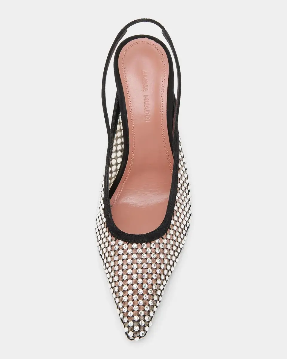 Amina Muaddi Felicia 100MM Crystal-Embellished Net & Suede Slingback Pumps | Thumbnail 4 Amina Muaddi Felicia 100MM Crystal-Embellished Net & Suede Slingback Pumps | Thumbnail 4