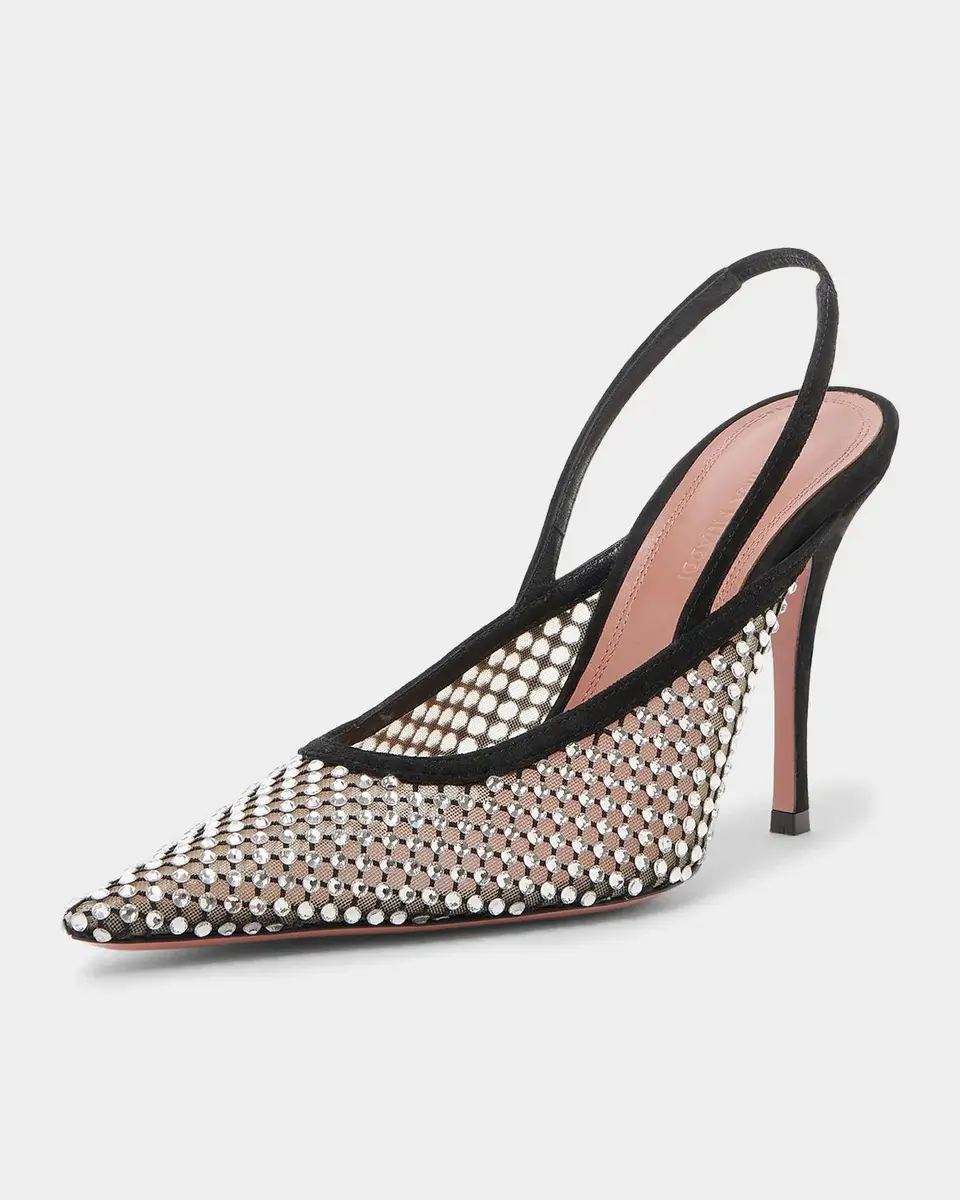Amina Muaddi Felicia 100MM Crystal-Embellished Net & Suede Slingback Pumps | Thumbnail 5 Amina Muaddi Felicia 100MM Crystal-Embellished Net & Suede Slingback Pumps | Thumbnail 5