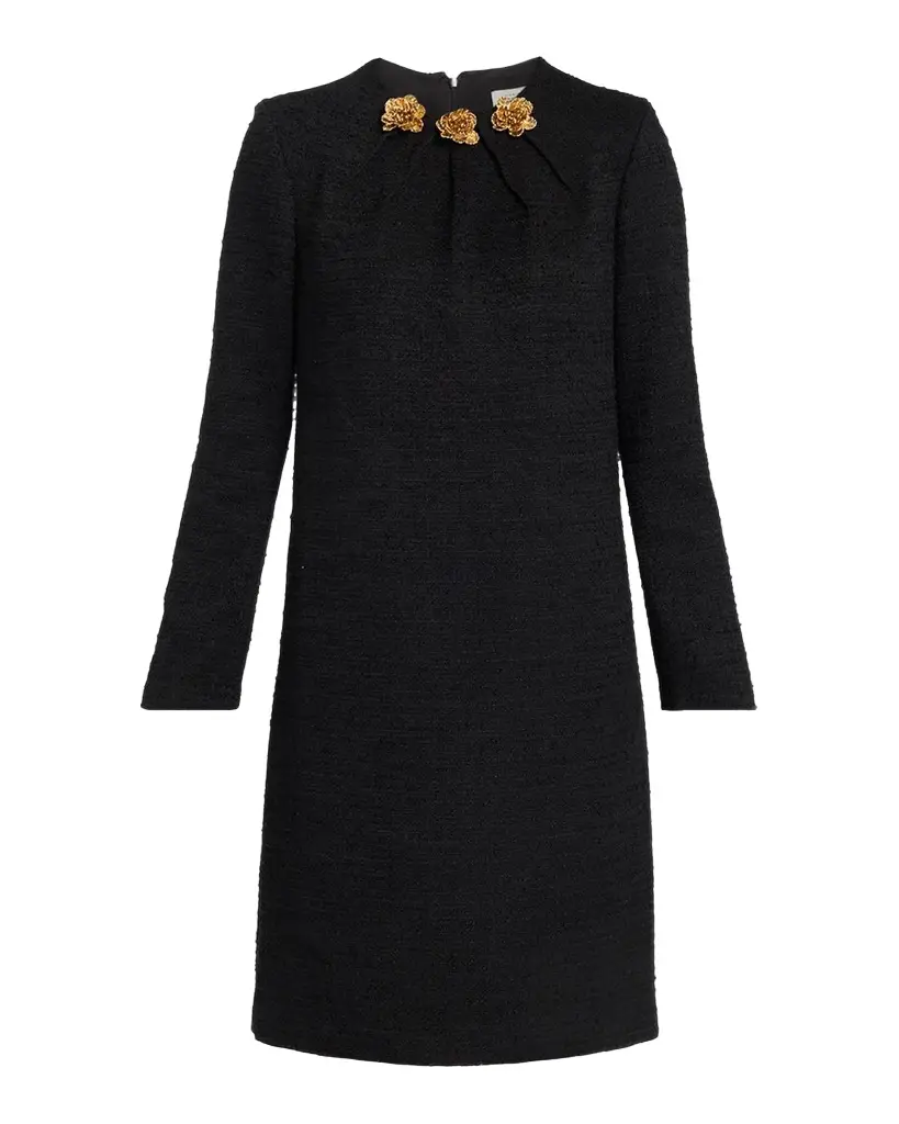 Rickie Freeman for Teri Jon Floral Applique Tweed Shift Dress