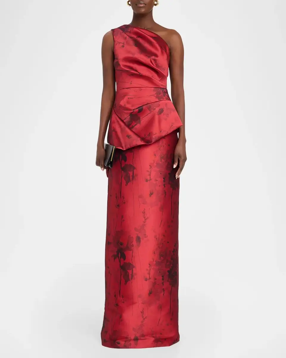 Rickie Freeman for Teri Jon Satin Floral One-Shoulder Gown | Thumbnail 2 Rickie Freeman for Teri Jon Satin Floral One-Shoulder Gown | Thumbnail 2