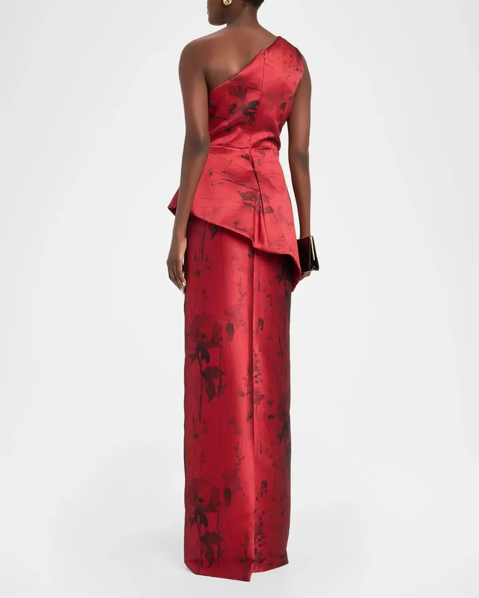 Rickie Freeman for Teri Jon Satin Floral One-Shoulder Gown | Thumbnail 3 Rickie Freeman for Teri Jon Satin Floral One-Shoulder Gown | Thumbnail 3